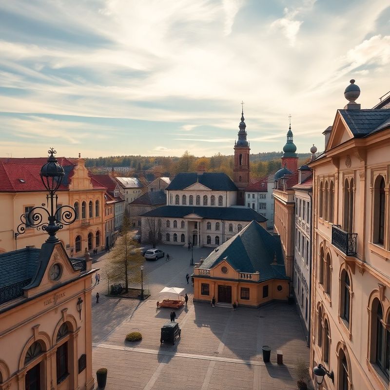 Letecký pohled na centrum Liberce v jemném denním světle